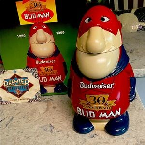 Budweiser 30th Anniversary Bud Man Stein in Red and Blue